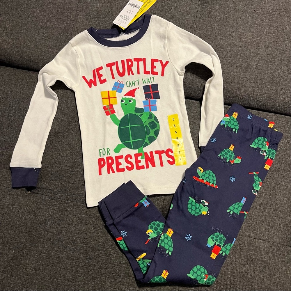 Carter's Festive Turtle Pajama Set - White and Navy